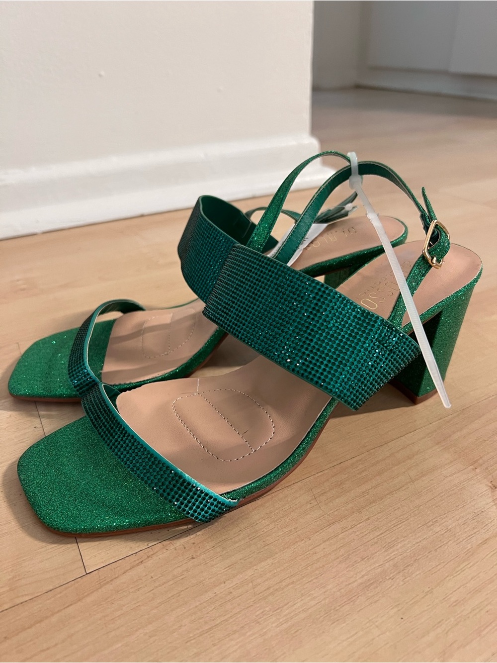 De Blossom Collection Green Glitter Block Heel Sandals Wide Width Size 8.5 New